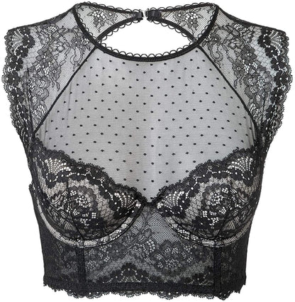 Women'S Lace Corset Top Sexy Bralette Bustier Bra Underwire plus Size Crop Top Black / 38DD