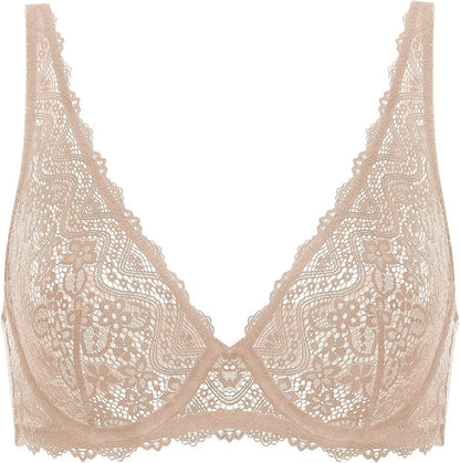 Women'S Lace Plunge Bra Sexy Underwire Bralette plus Size See through Unlined Bras