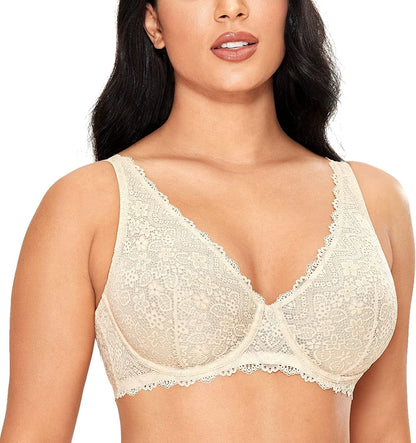 Women'S Lace Plunge Bra Sexy Underwire Bralette plus Size See through Unlined Bras