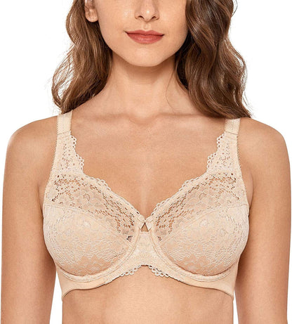 Women'S Lace plus Size Bra Underwire Support Full Coverage Unlined Cotton Bras Beige / 36DD