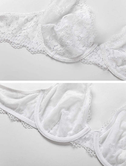 Women'S Lace Unlined Plunge Bra Underwire Bralette plus Size Sheer Full Coverage Bras