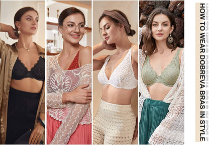 Women'S Lace Unlined Plunge Bra Underwire Bralette plus Size Sheer Full Coverage Bras
