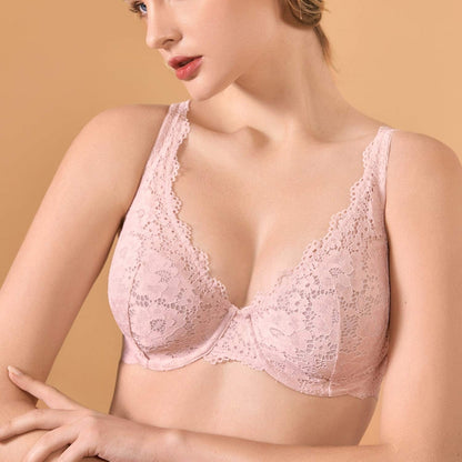 Women'S Lace Unlined Plunge Bra Underwire Bralette plus Size Sheer Full Coverage Bras