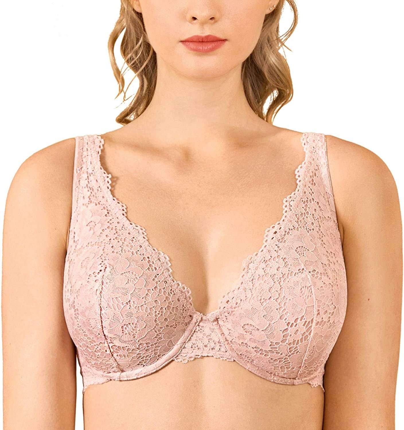 Women'S Lace Unlined Plunge Bra Underwire Bralette plus Size Sheer Full Coverage Bras