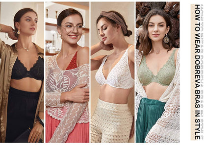 Women'S Lace Unlined Plunge Bra Underwire Bralette plus Size Sheer Full Coverage Bras