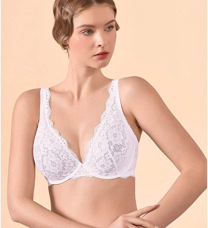 Women'S Lace Unlined Plunge Bra Underwire Bralette plus Size Sheer Full Coverage Bras