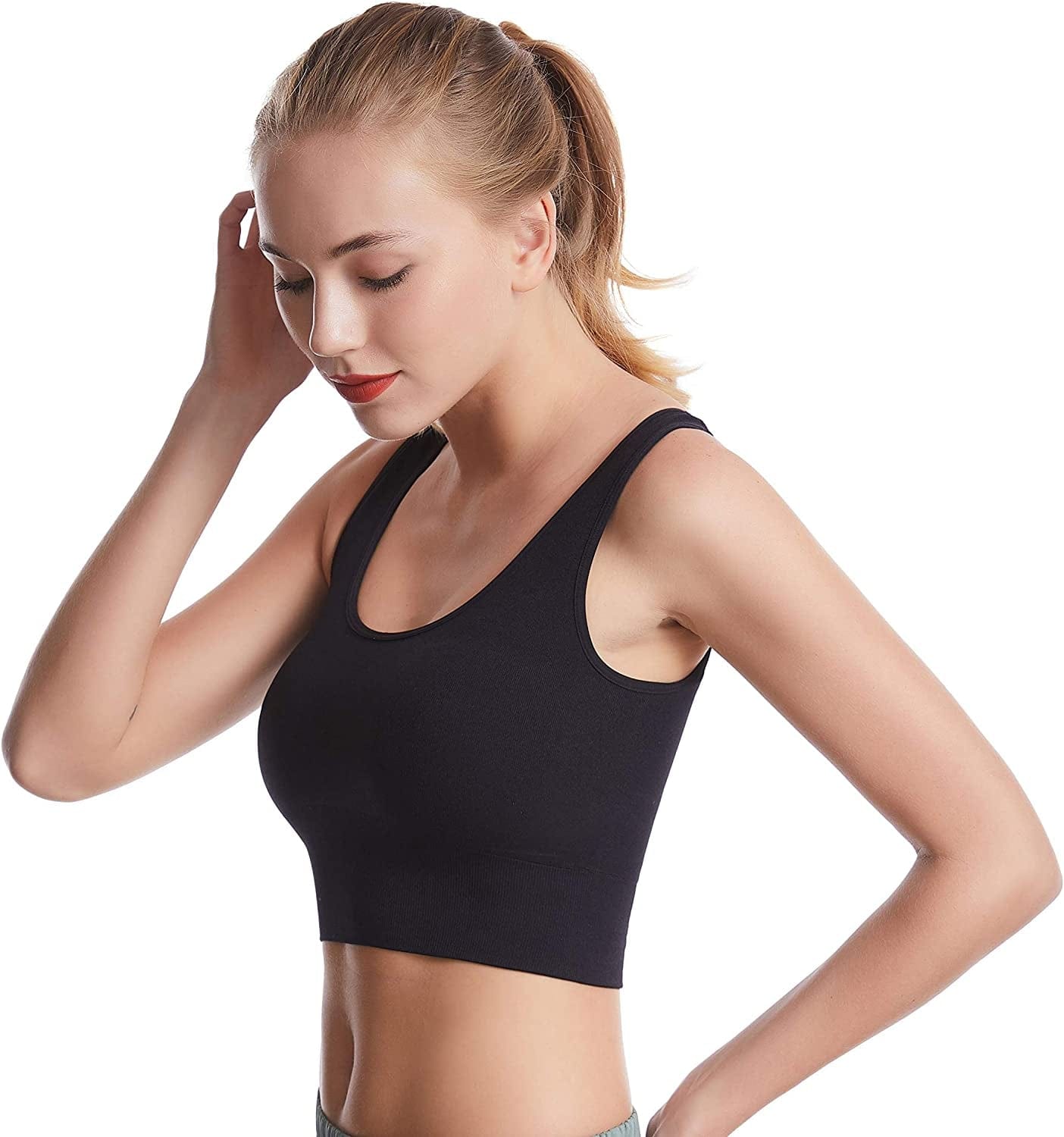 Women'S Light Support Seamless Sport Bra - Wireless Yoga Sleelveless Crop Tops 2p-black Black / Small