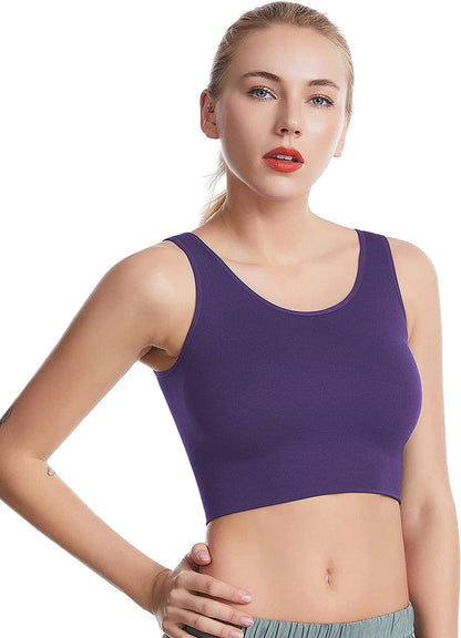 Women'S Light Support Seamless Sport Bra - Wireless Yoga Sleelveless Crop Tops 2p-violet White / Small