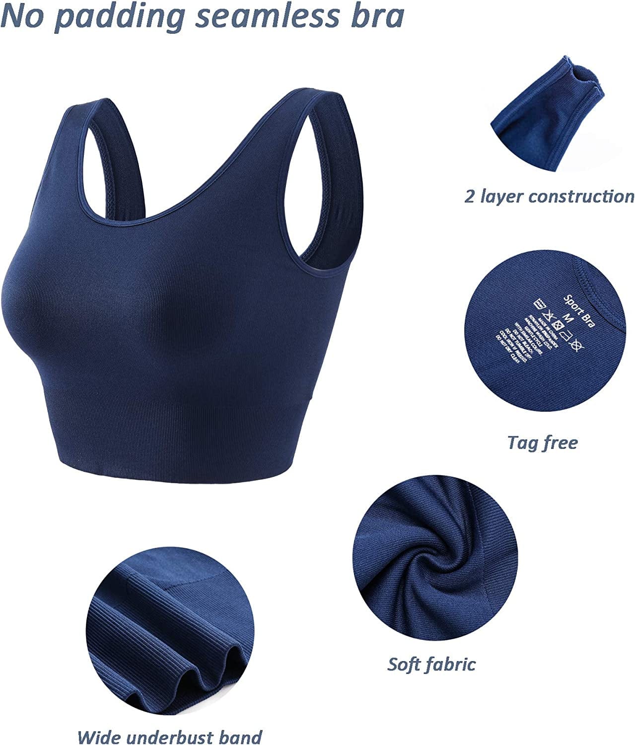 Women'S Light Support Seamless Sport Bra - Wireless Yoga Sleelveless Crop Tops