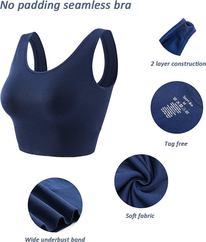 Women'S Light Support Seamless Sport Bra - Wireless Yoga Sleelveless Crop Tops
