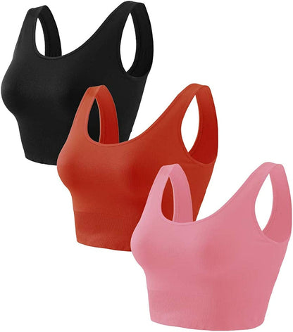 Women'S Light Support Seamless Sport Bra - Wireless Yoga Sleelveless Crop Tops
