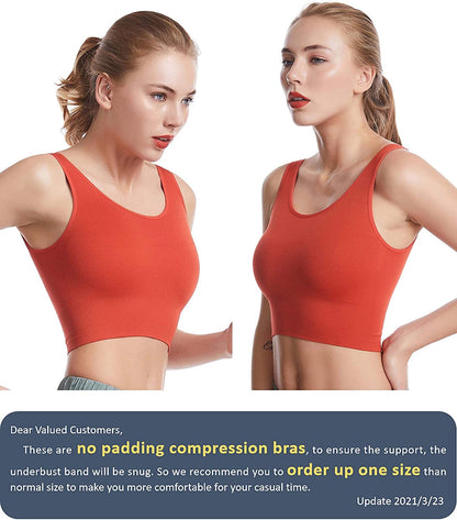 Women'S Light Support Seamless Sport Bra - Wireless Yoga Sleelveless Crop Tops