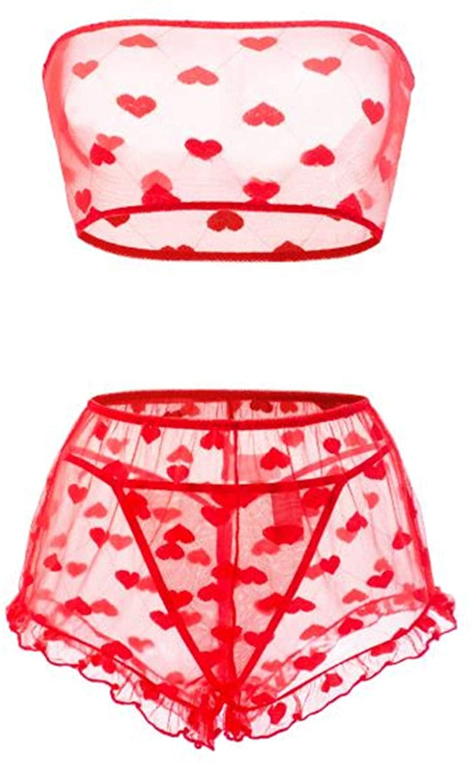 Women'S Lingerie Set Stretchy Lace Bandeau Bra Top Underwear with Shorts and Thong Size S-XXL Red / X-Large