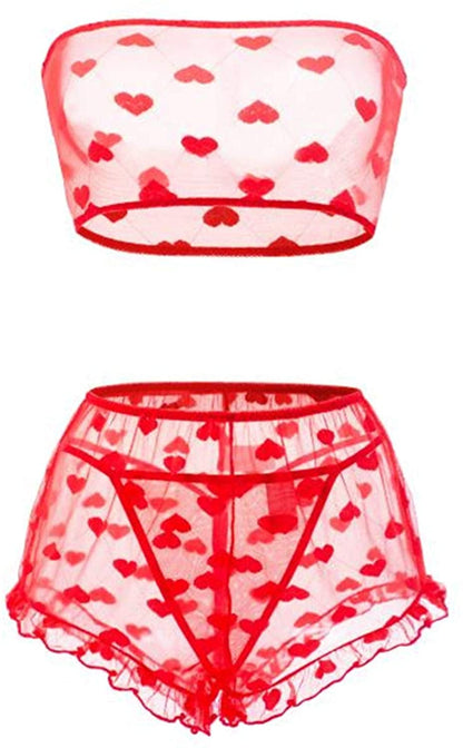 Women'S Lingerie Set Stretchy Lace Bandeau Bra Top Underwear with Shorts and Thong Size S-XXL Red / X-Large