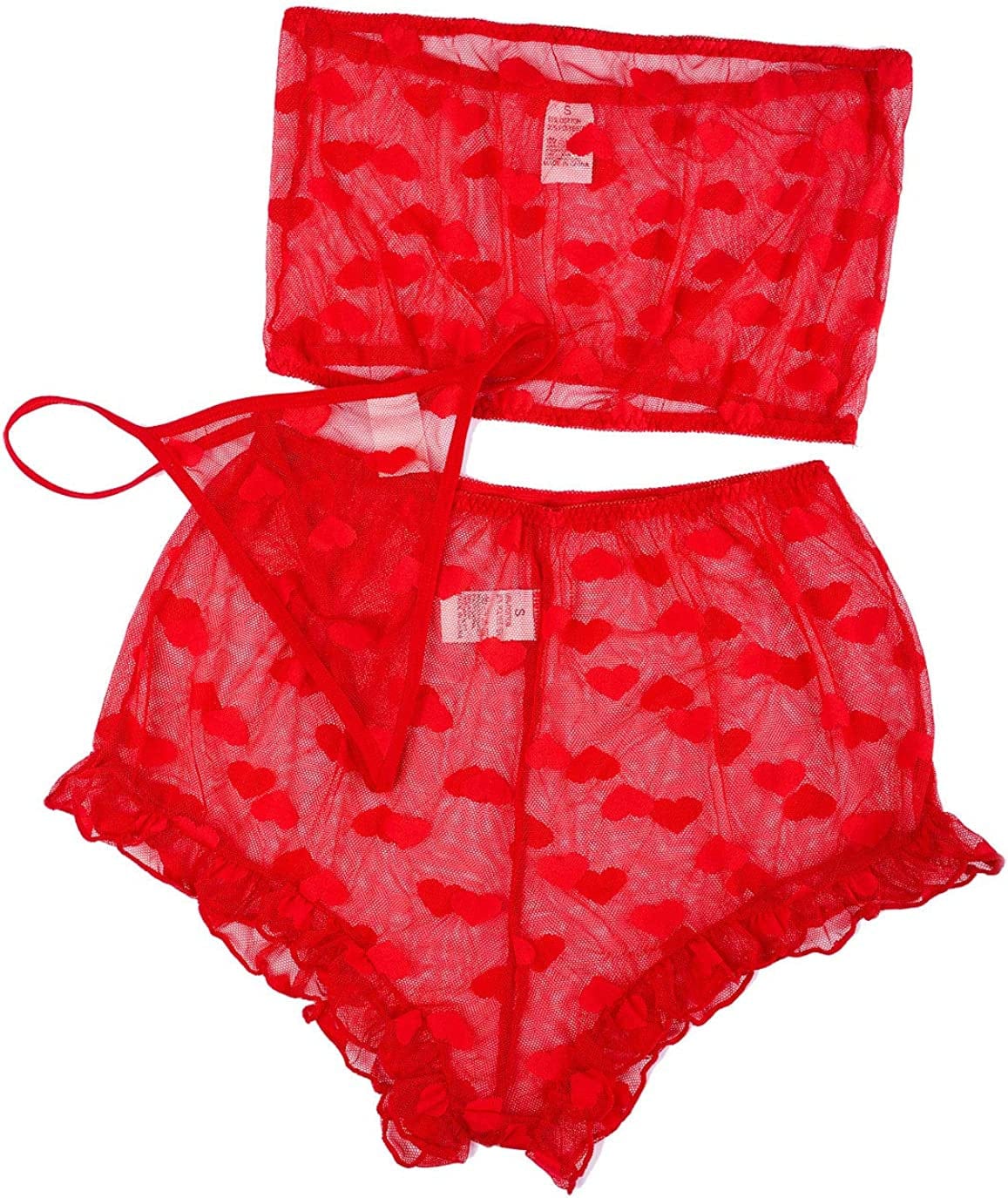 Women'S Lingerie Set Stretchy Lace Bandeau Bra Top Underwear with Shorts and Thong Size S-XXL