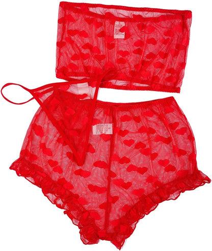 Women'S Lingerie Set Stretchy Lace Bandeau Bra Top Underwear with Shorts and Thong Size S-XXL