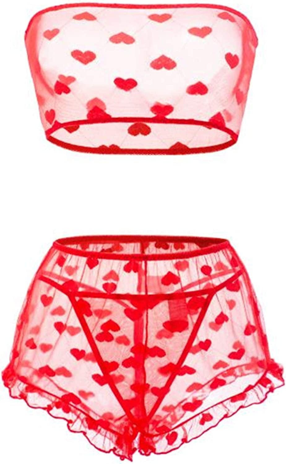 Women'S Lingerie Set Stretchy Lace Bandeau Bra Top Underwear with Shorts and Thong Size S-XXL Red / Large