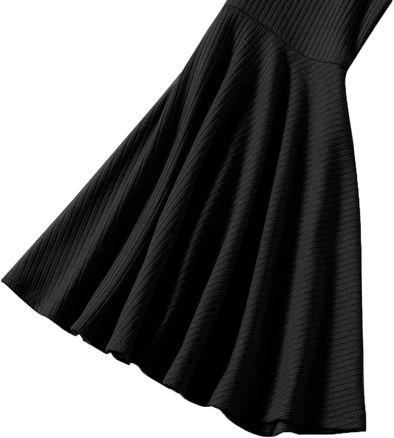Women'S Long Bell Sleeve V Neck Tie Front Rib Knit Crop Top Blouse