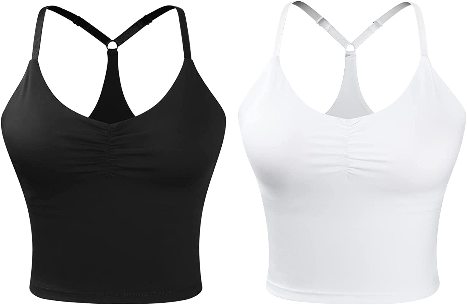 Women'S Longline Sports Bra Padded Strappy Yoga Bra Fitness Running Workout Crop Tank Top（2Pack） Black-white 2 Pack / Small