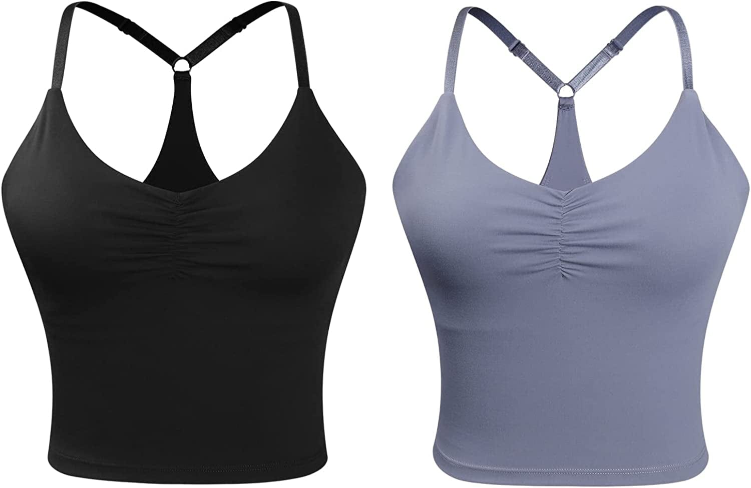 Women'S Longline Sports Bra Padded Strappy Yoga Bra Fitness Running Workout Crop Tank Top（2Pack） Black-blue 2 Pack / Small