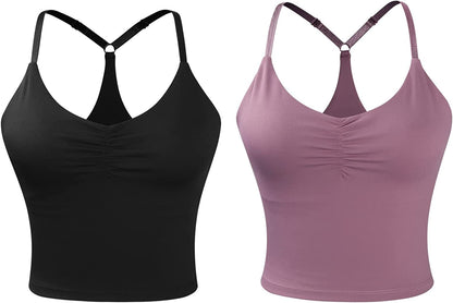 Women'S Longline Sports Bra Padded Strappy Yoga Bra Fitness Running Workout Crop Tank Top（2Pack） Black-pink 2 Pack / Small