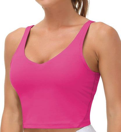 Women’S Longline Sports Bra Wirefree Padded Medium Support Yoga Bras Gym Running Workout Tank Tops Bright Pink / Large