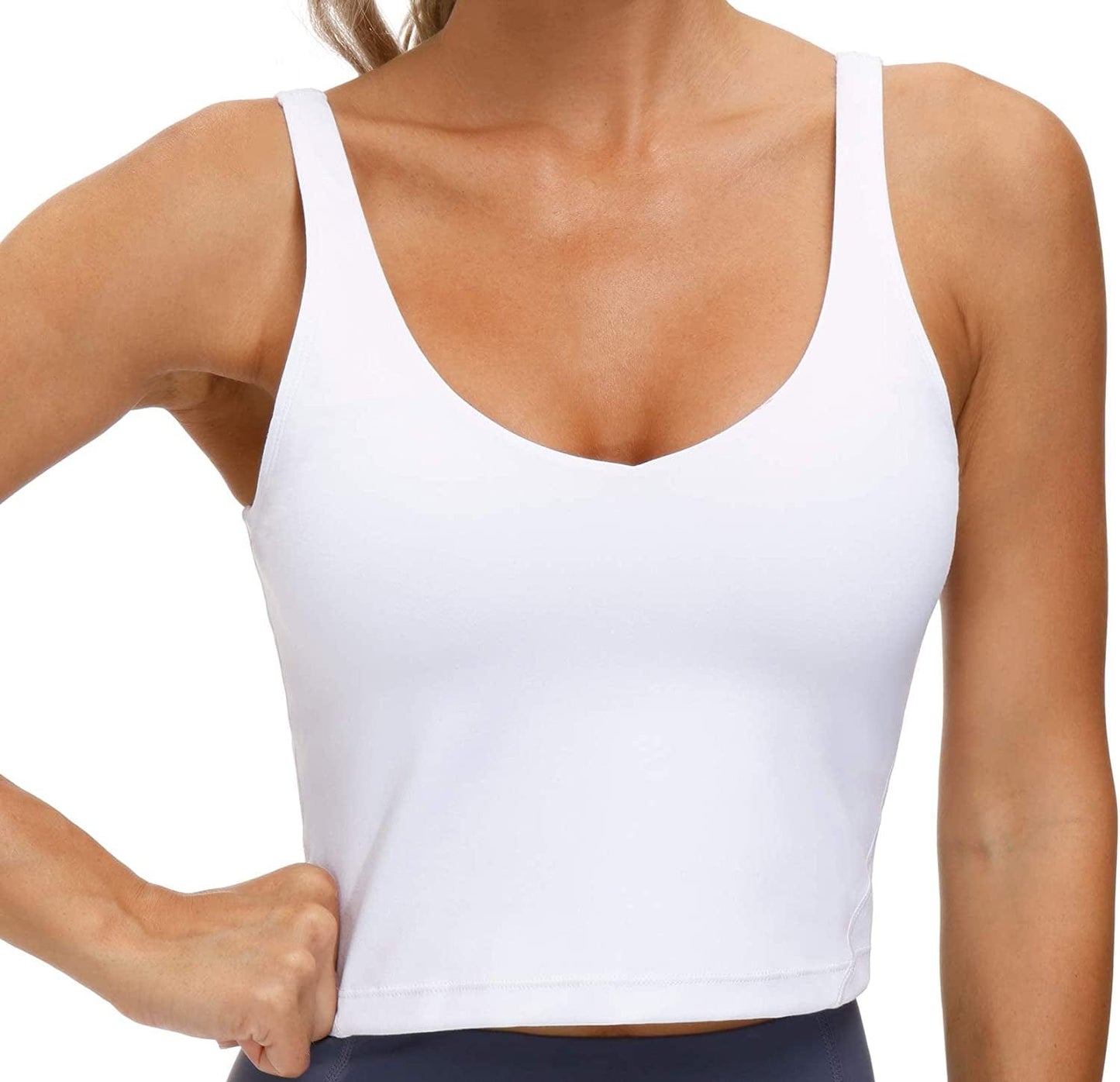 Women’S Longline Sports Bra Wirefree Padded Medium Support Yoga Bras Gym Running Workout Tank Tops White / Large