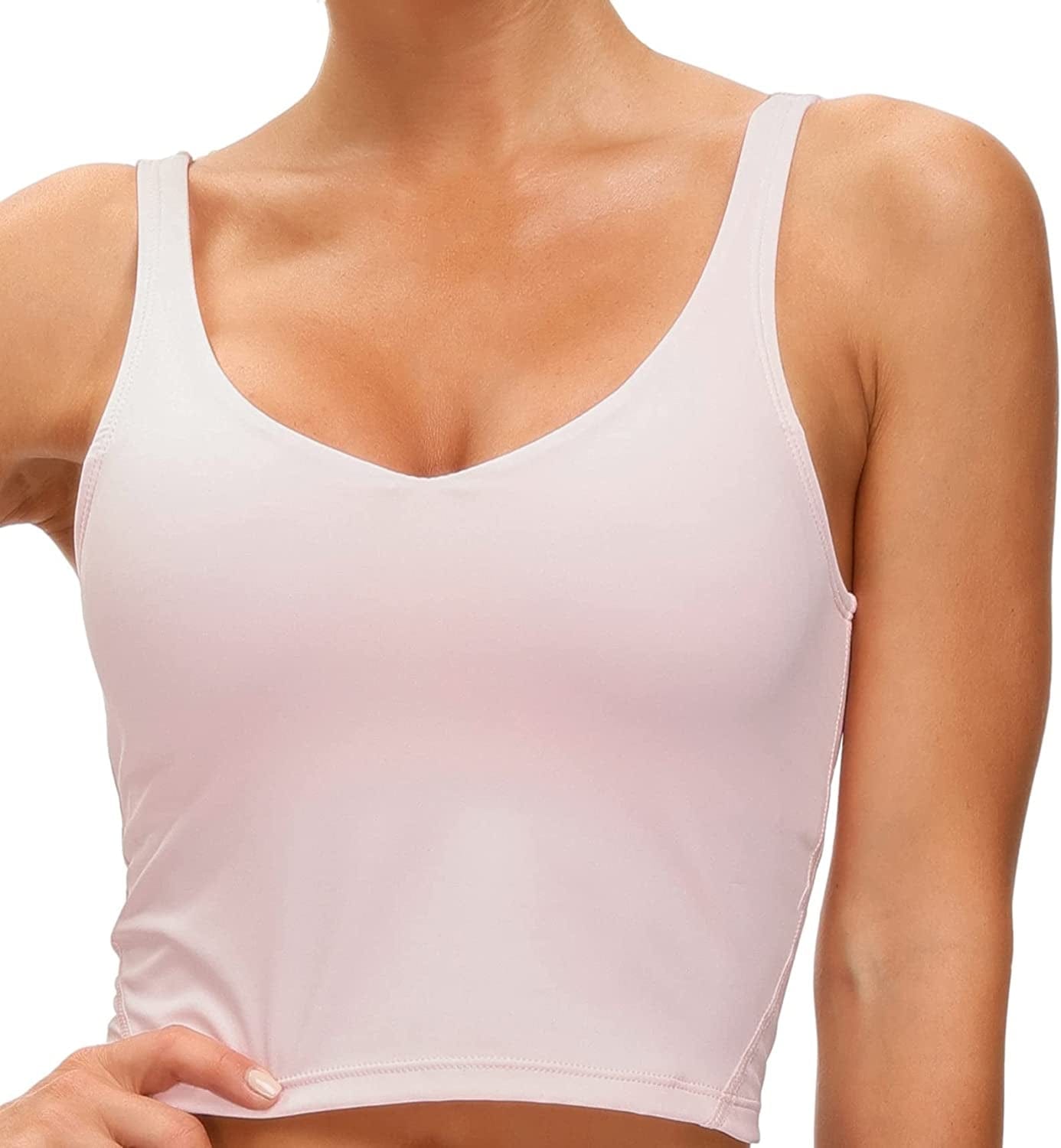 Women’S Longline Sports Bra Wirefree Padded Medium Support Yoga Bras Gym Running Workout Tank Tops Pink / Large