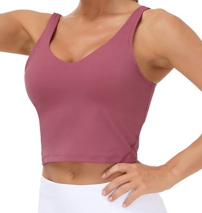 Women’S Longline Sports Bra Wirefree Padded Medium Support Yoga Bras Gym Running Workout Tank Tops Rose Red / Large