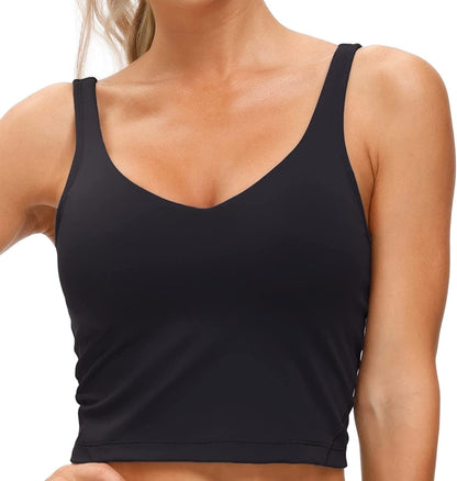 Women’S Longline Sports Bra Wirefree Padded Medium Support Yoga Bras Gym Running Workout Tank Tops Black / Large