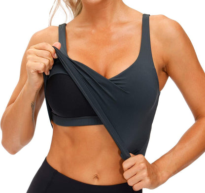Women’S Longline Sports Bra Wirefree Padded Medium Support Yoga Bras Gym Running Workout Tank Tops
