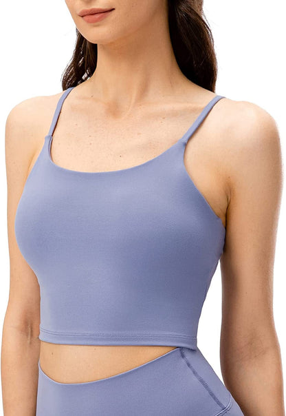 Women'S Longline Sports Bra Yoga Cami Tank Top with Built in Bra Lavender / Small