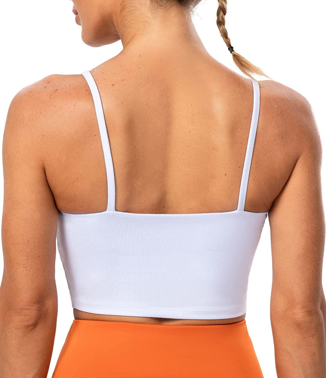 Women'S Longline Sports Bra Yoga Cami Tank Top with Built in Bra White / Medium