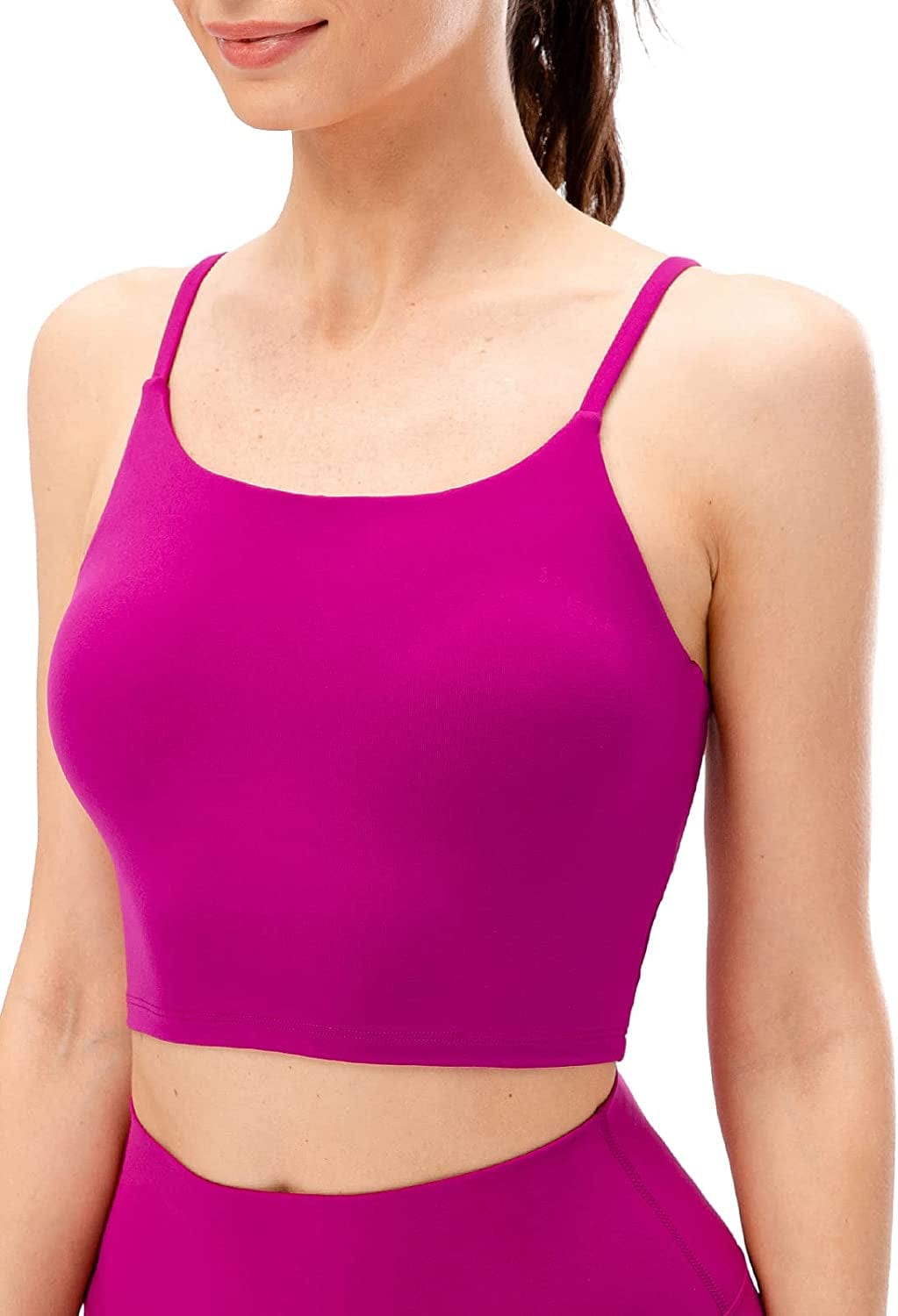 Women'S Longline Sports Bra Yoga Cami Tank Top with Built in Bra Violet Red / Small