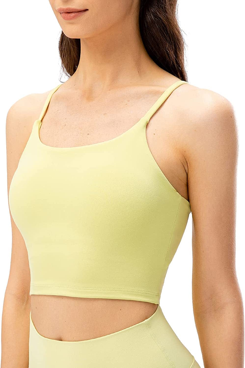 Women'S Longline Sports Bra Yoga Cami Tank Top with Built in Bra Summer Lime / Medium