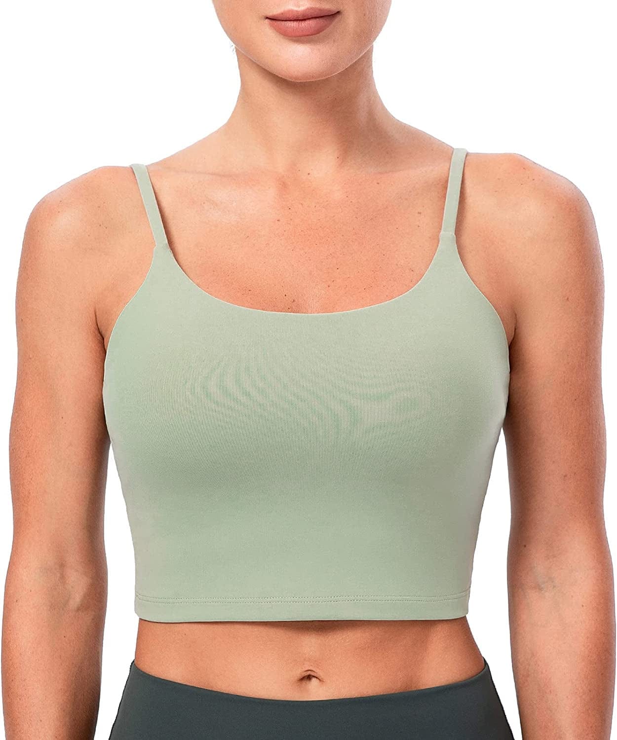 Women'S Longline Sports Bra Yoga Cami Tank Top with Built in Bra Celadon / Medium