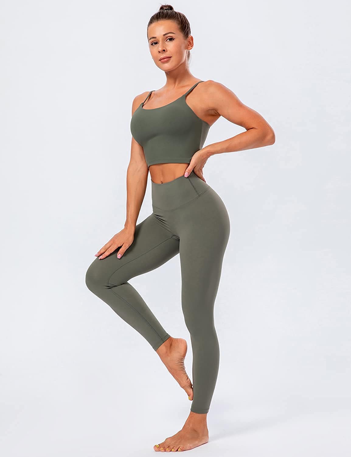 Women'S Longline Sports Bra Yoga Cami Tank Top with Built in Bra