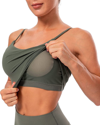 Women'S Longline Sports Bra Yoga Cami Tank Top with Built in Bra