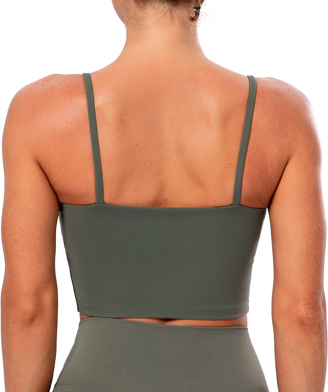 Women'S Longline Sports Bra Yoga Cami Tank Top with Built in Bra Olive Green / Medium