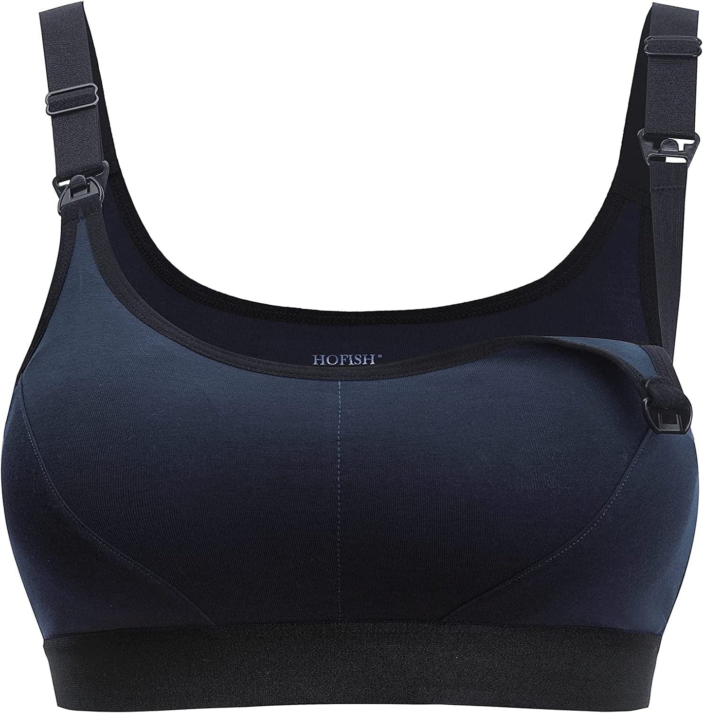 Women'S Low Impact Maternity Nursing Sports Bra Racerback Stretchy Breastfeeding Bras Dark Blue+black / Medium