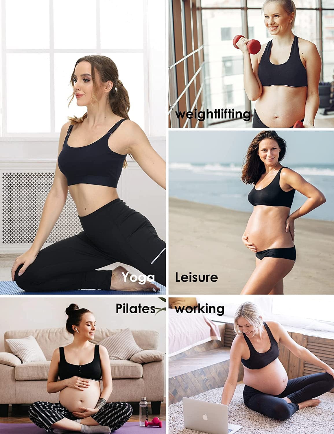 Women'S Low Impact Maternity Nursing Sports Bra Racerback Stretchy Breastfeeding Bras