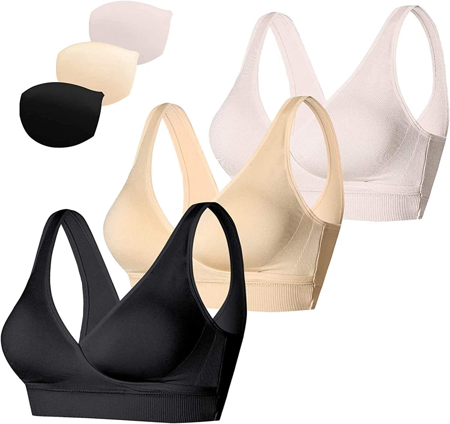 Women'S Lycra Wireless Nursing & Maternity Sleep Bra Everyday Shirts for Breastfeeding 021 Upgrade:blackbeigepink / Medium