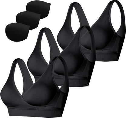 Women'S Lycra Wireless Nursing & Maternity Sleep Bra Everyday Shirts for Breastfeeding 2019 Upgrade: 3*black Padded / Medium