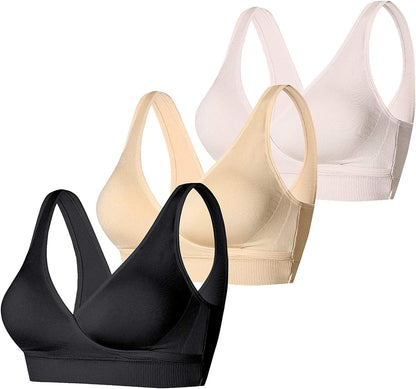 Women'S Lycra Wireless Nursing & Maternity Sleep Bra Everyday Shirts for Breastfeeding 2019 Upgrade: Black Beige Pink Non-padded / X-Large