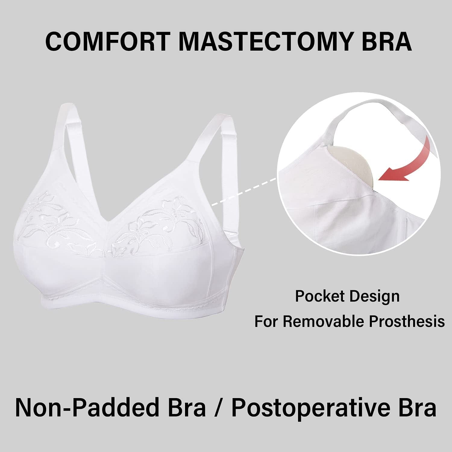 Women'S Mastectomy Pockets Wireless Post-Surgery plus Size Sleep Bra