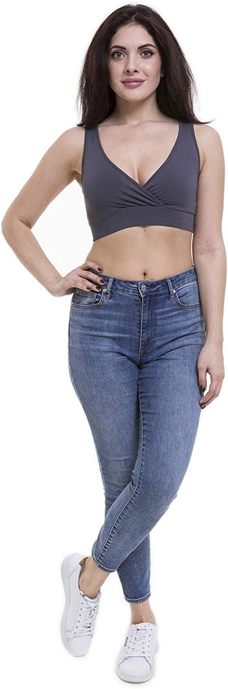 Women'S Maternity Bra Slim Crop Top Lounge Wear Grey / Medium