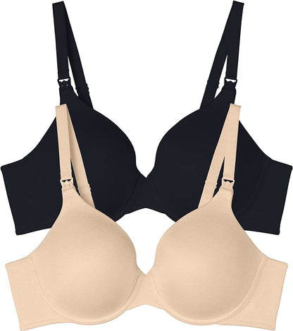 Women'S Maternity Nursing Bras for Breastfeeding Wireless or Underwire Underwire - 2 Pack - Neutral/Black / Underwire Front Clip (34B-40DD) / 36C
