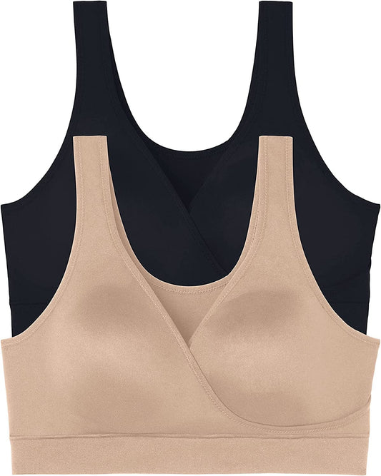 Women'S Maternity Nursing Bras for Breastfeeding Wireless or Underwire Wireless - 2 Pack - Neutral/Black / Wireless Cross Front (XS-3XL) / X-Large