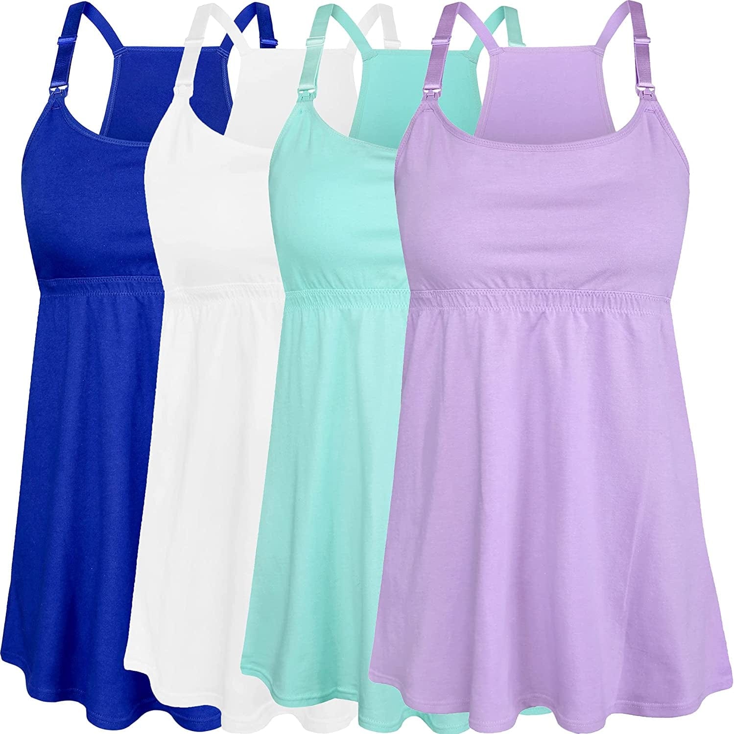Women'S Maternity Nursing Tank Tops Cami Breastfeeding Sleep Bra Pregnancy Clothes A-royal Blue+purple+light Green+white 4pack / Medium