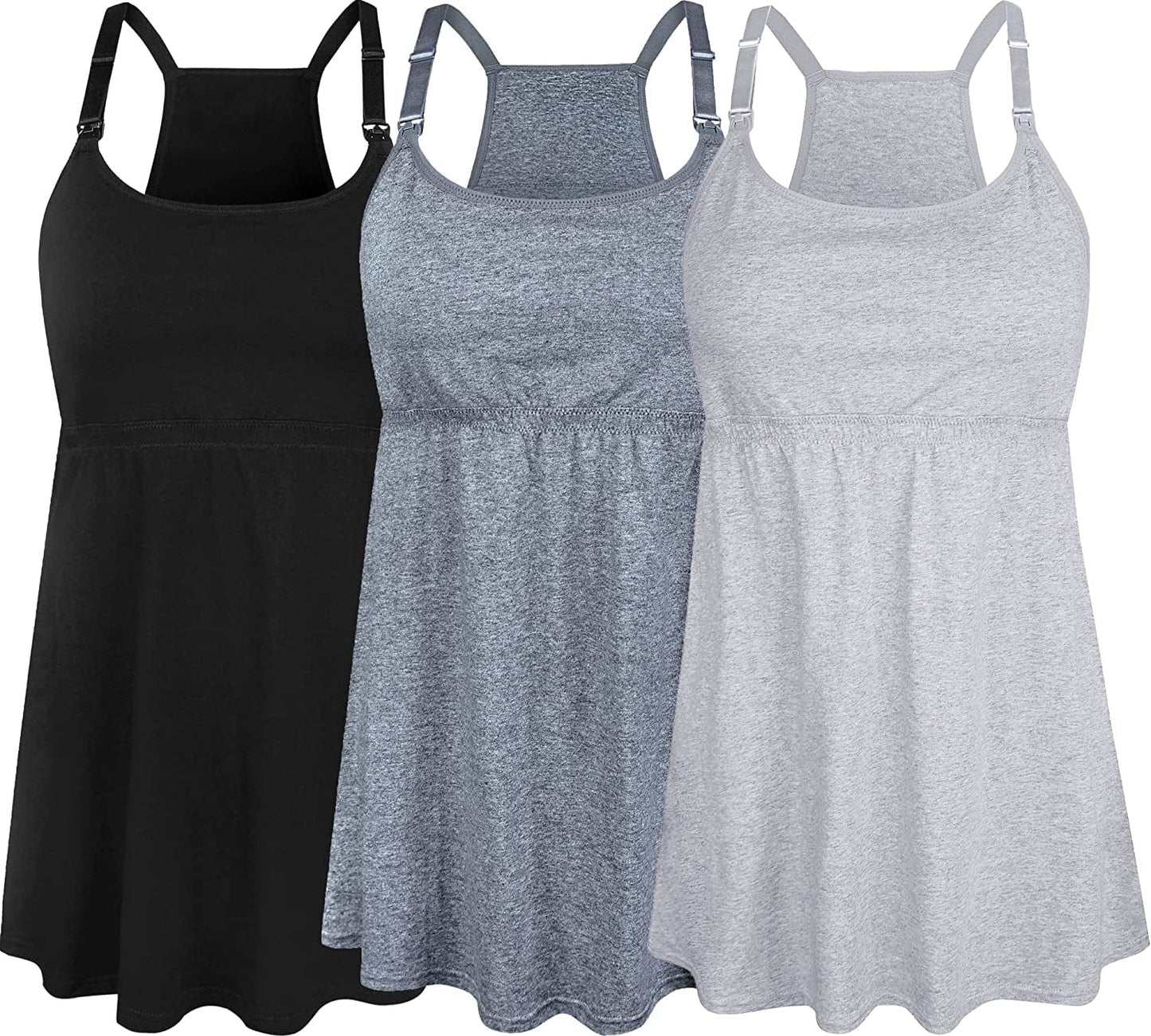 Women'S Maternity Nursing Tank Tops Cami Breastfeeding Sleep Bra Pregnancy Clothes Black+dark Grey+grey 3pack / Medium